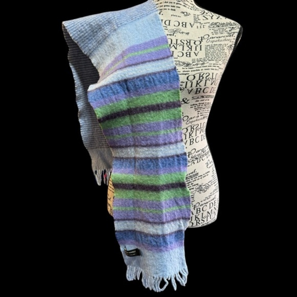 John Hanly‎ 100% Merino Wool Extra Fine Scarf Made in Ireland EUC Blue Unisex